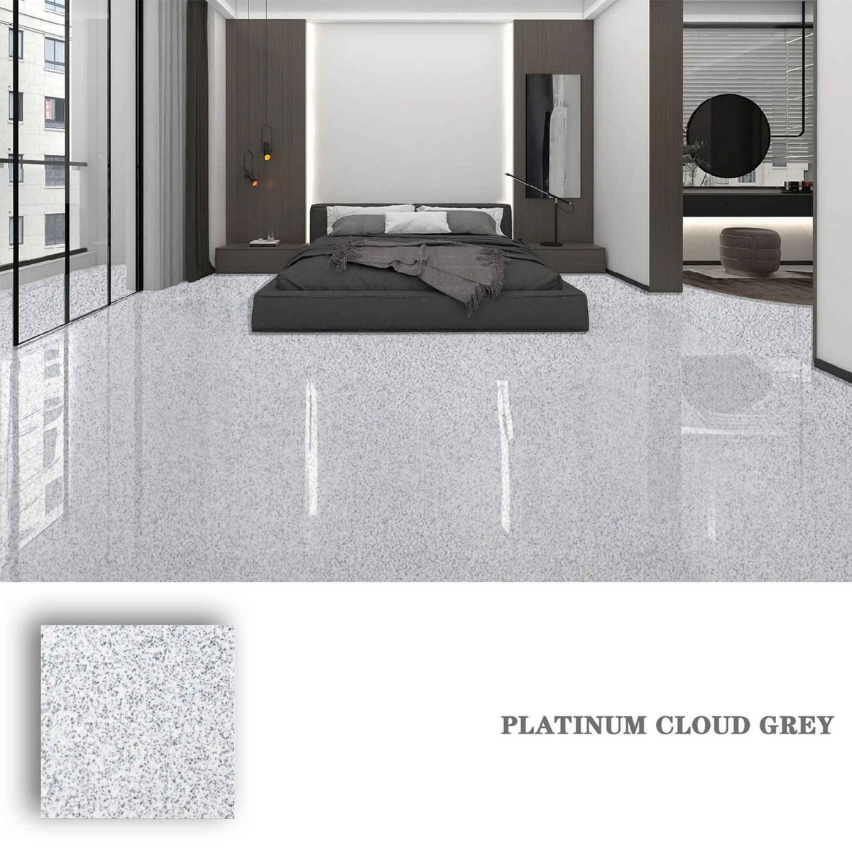 High-gloss platinum cloud grey epoxy floor finish