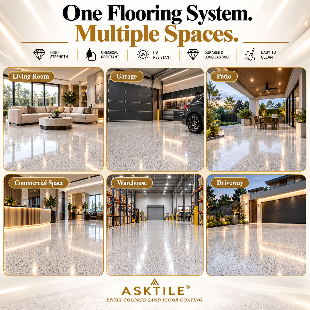 ASKTILE High-Gloss Marble-Look Epoxy Self-Leveling Floor Coating