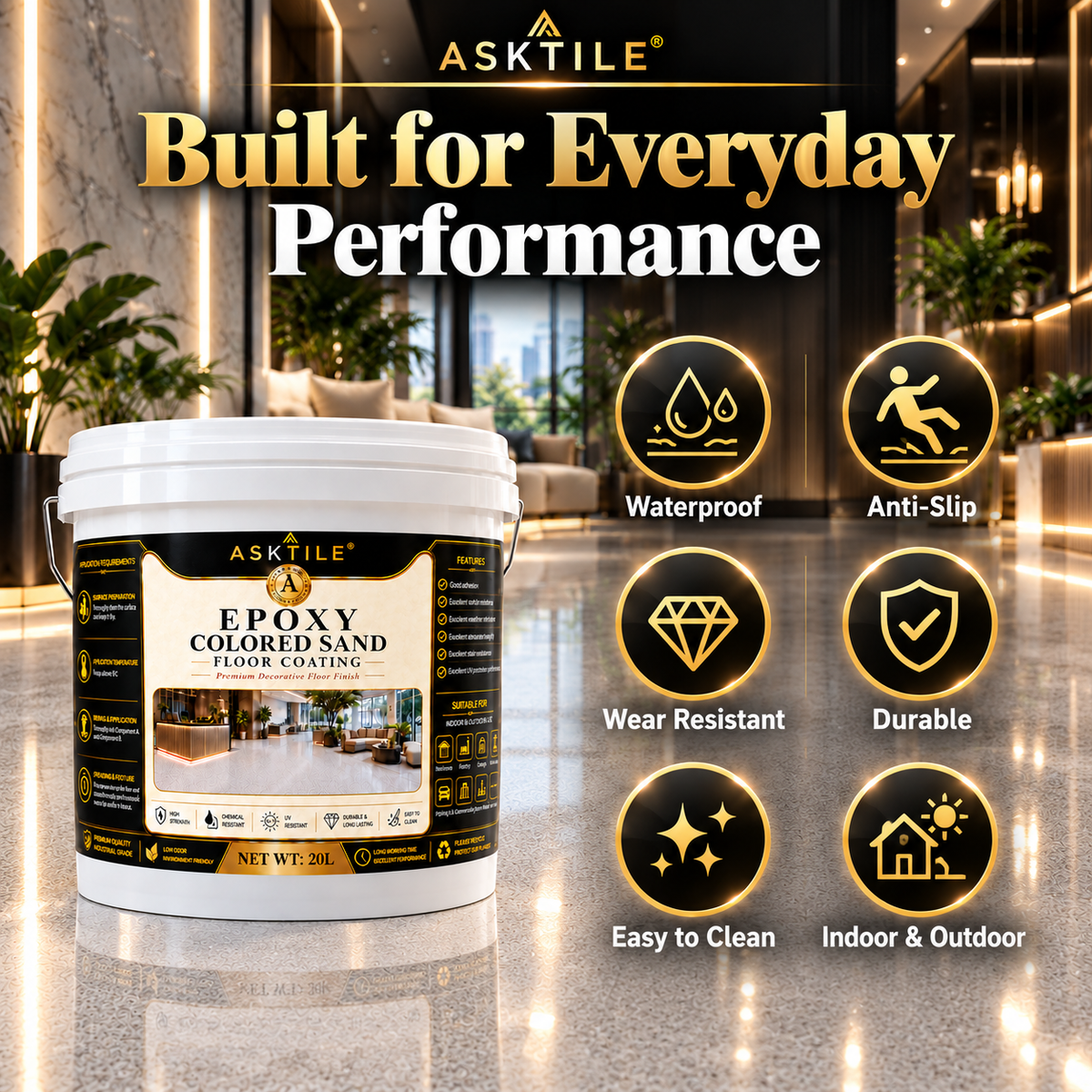 ASKTILE High-Gloss Marble-Look Epoxy Self-Leveling Floor Coating