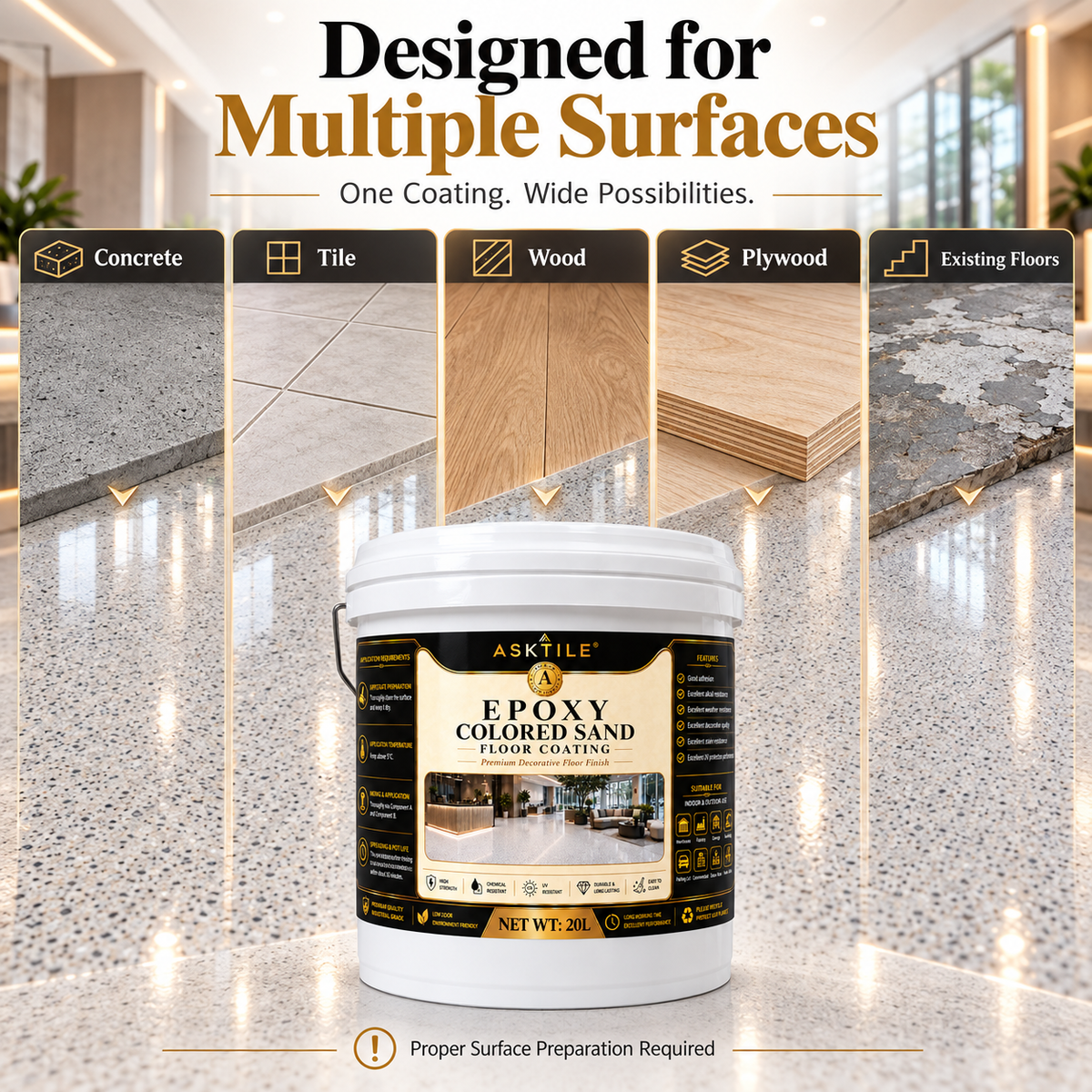 ASKTILE High-Gloss Marble-Look Epoxy Self-Leveling Floor Coating
